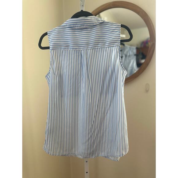 Apt. 9 Sleeveless Button Down Striped Blouse Blue White Euro Style– Size L - Picture 2 of 5